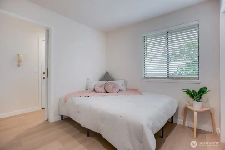 Fully remodeled bedroom with a queen.