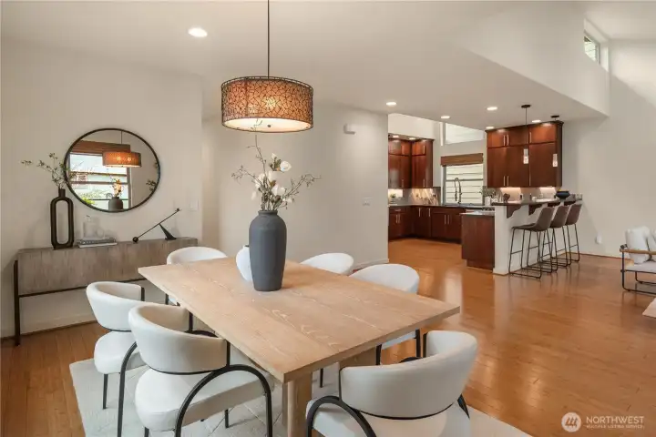 The dining room can easily handle the largest dinner parties with room to spare for dining room furniture.