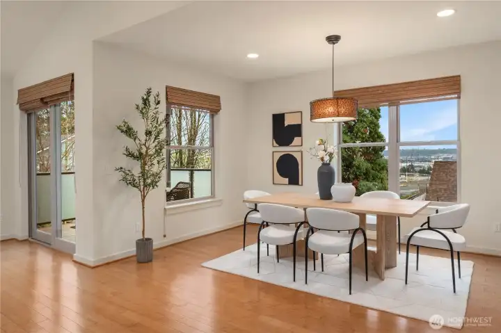 This picture shows the easy access to the covered deck and the enormity of the dining room.
