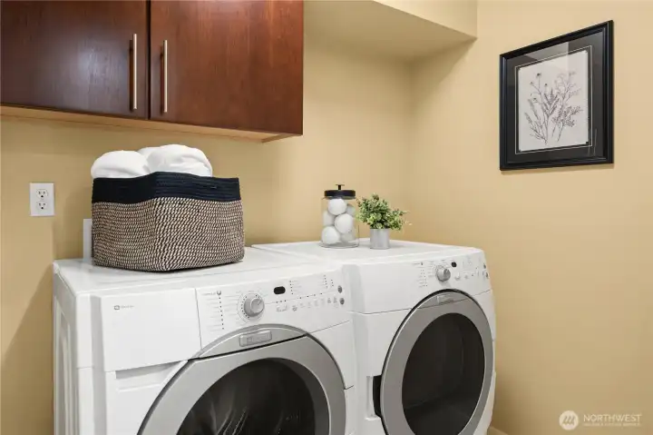 The main laundry is on the bedroom level and is one of two laundry rooms. This one can accommodate side-by-side appliances or stack.
