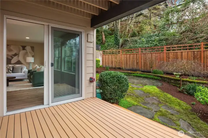 Just off the rec room is this third covered deck that opens to wonderfully private backyard.