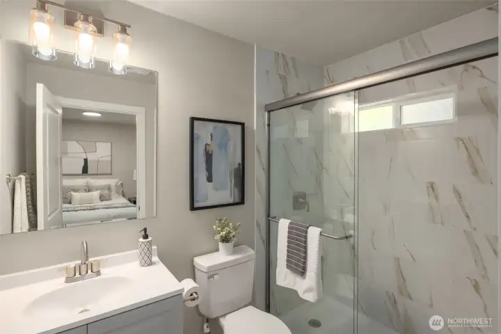 3/4 bathroom primary suite.