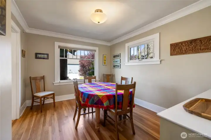 The floors in the dining room have also been refinished.