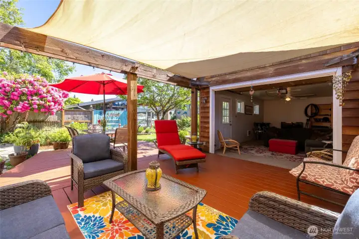 The large patio in the back yard was just repainted.