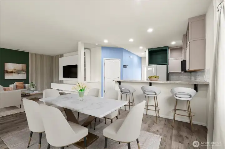 Virtually staged dining room Virtually staged dining room