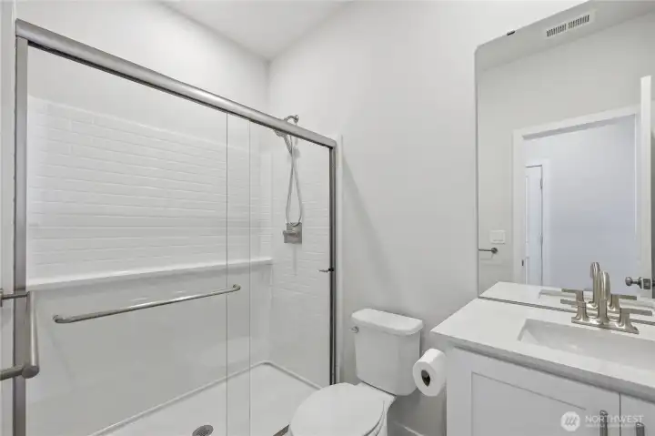 The bathroom with walk in shower on 1st floor. The bathroom with walk in shower on 1st floor.