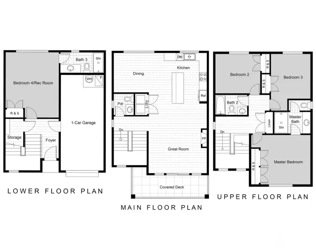 Efficient, comfortable floor plan with 2 primary suites on floors 1 & 3!