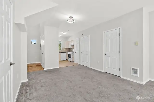 Dining room with view of kitchen and entry