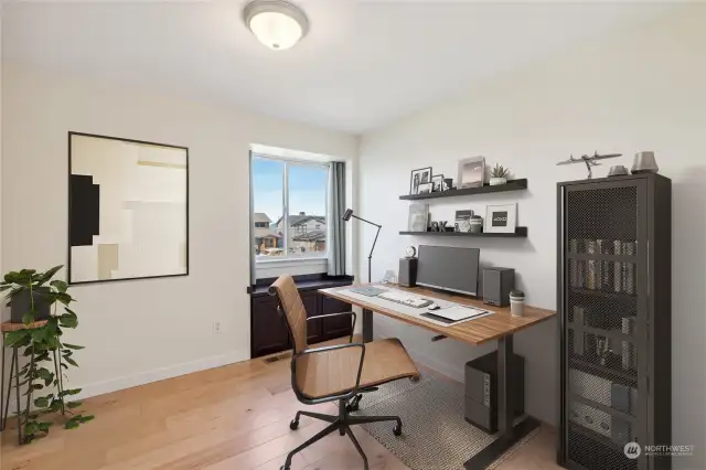 Third bedroom virtually staged as office space