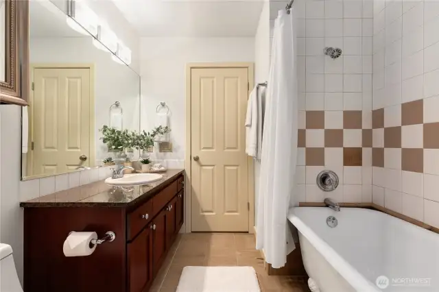 Relax in the classic soaking tub.