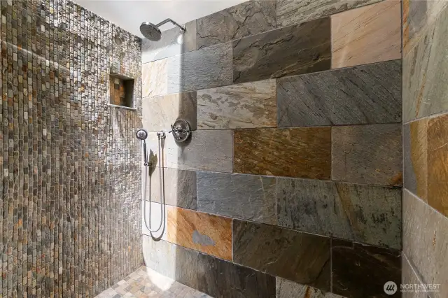 Nice size walk-in tile shower.