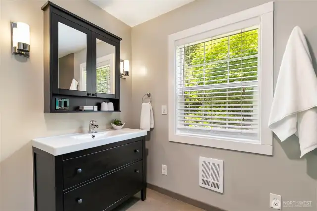 Guest bathroom with radiant floor heat.