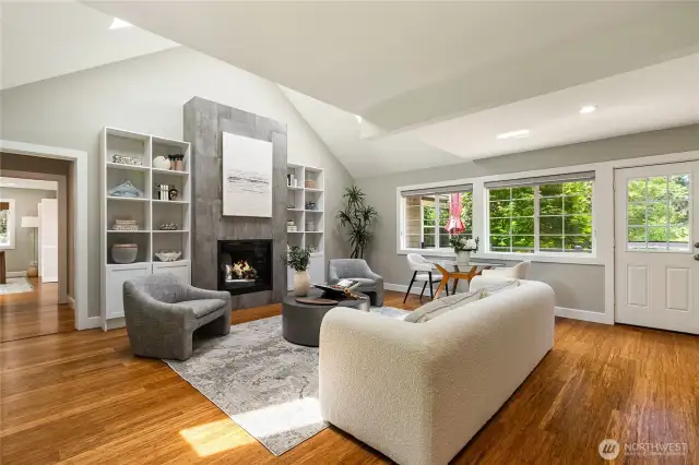 Recently installed gas fireplace. 12 skylights throughout for nice bright natural lighting.