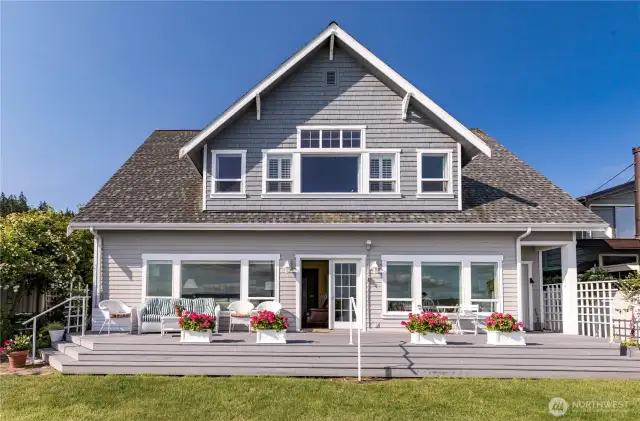 Beach looking back at the house.  All main living is on the main floor with views.  Great Deck!!