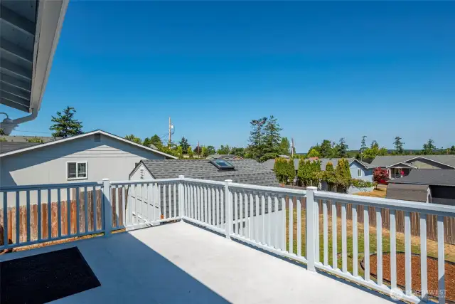 A view NE from the deck overlooking storage shed in back yard.