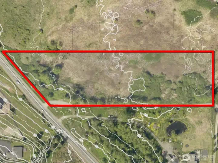 Overhead view with approximate boundaries in red.