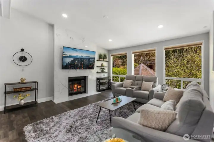 The living room with beautiful big picture windows!