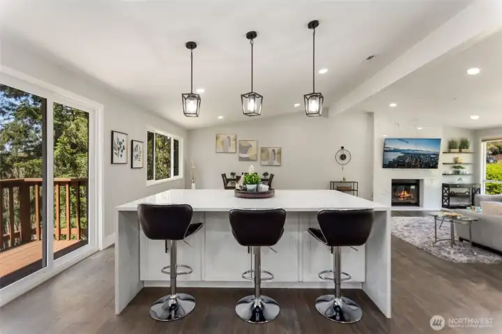 Waterfall Island with a opening to the deck for those amazing sunset views!