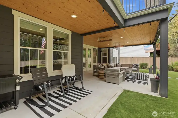 This covered, heated patio is the definition of a space that is usable year-round.