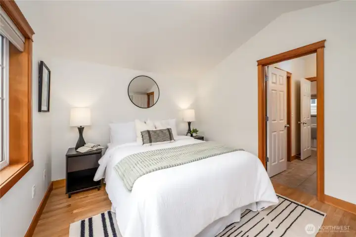 Attached, shared bathroom.