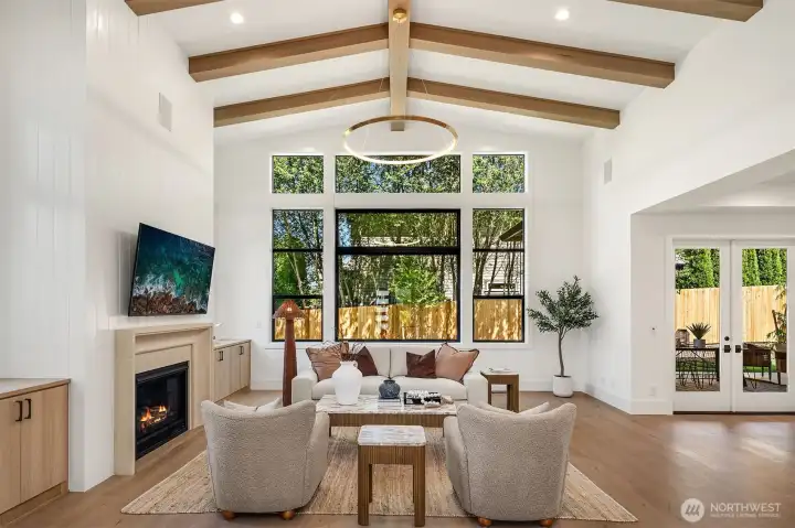 Vaulted great room that overlooks the private, spacious backyard