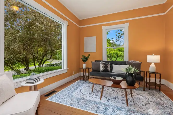 The cozy den overlooks the front and side yards.
