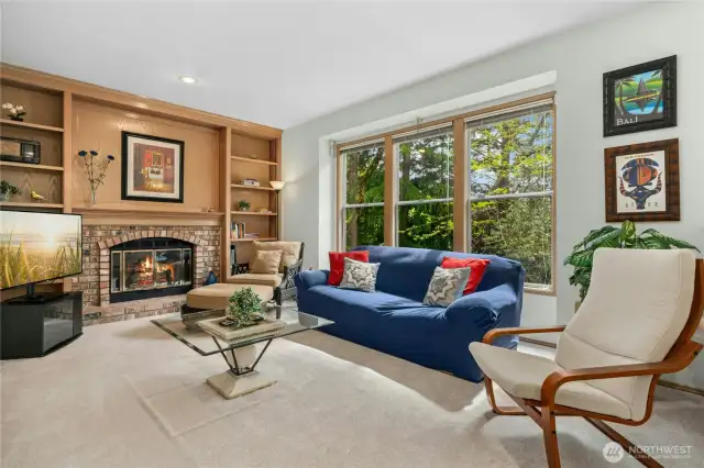 Gas fireplace, new carpet, Lg window to back yard