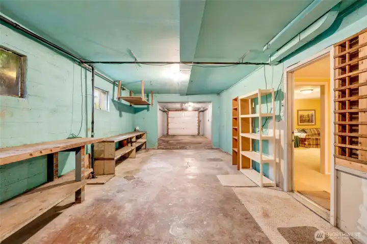 Long garage is great for storage and/or workshop.
