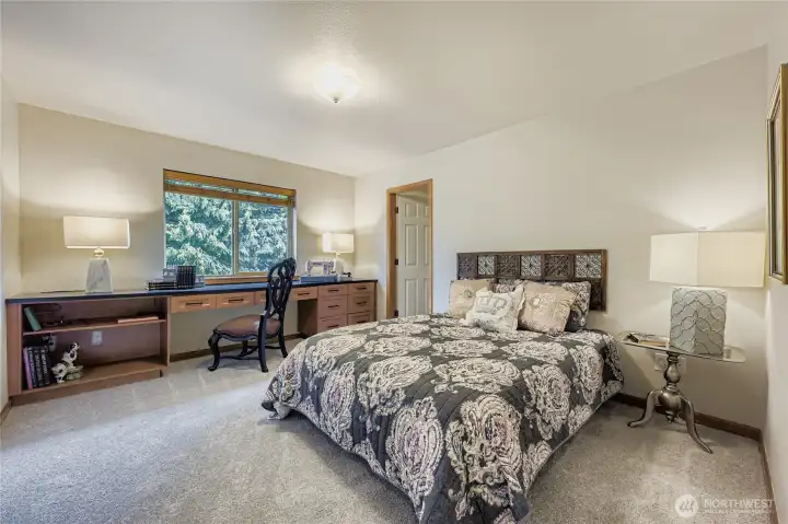 Bedroom with walk-in-closet and multi-functional built-in.