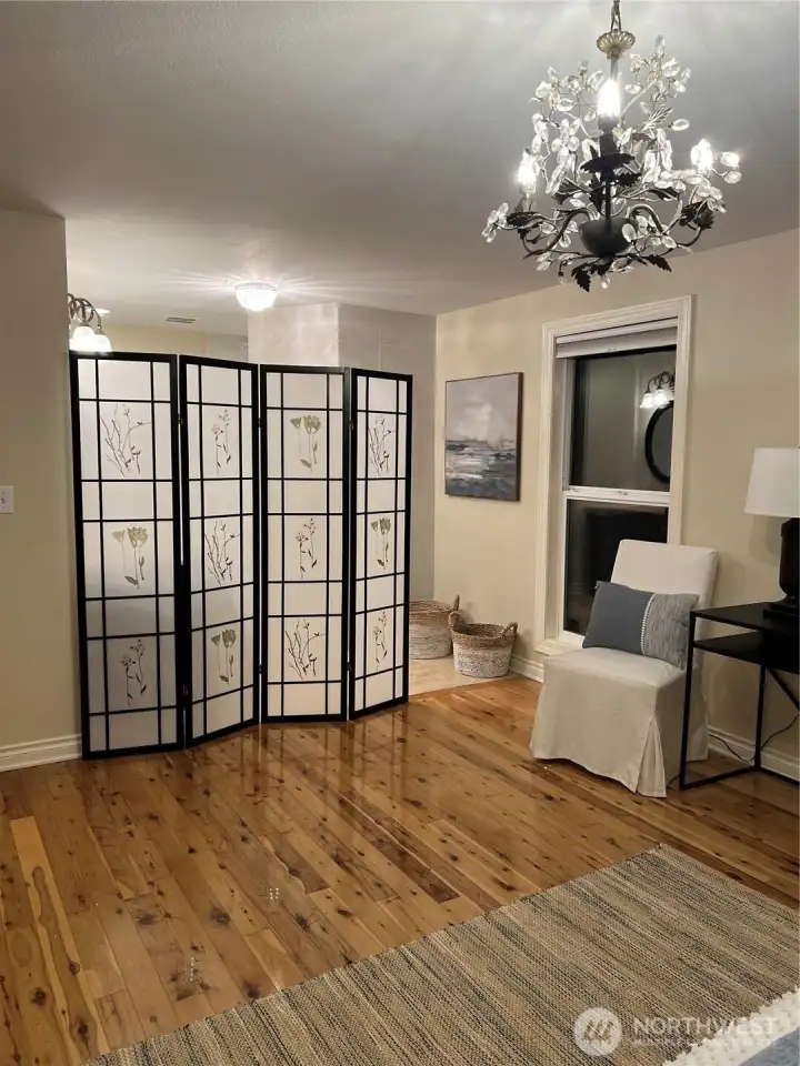 Master bath behind divider screen