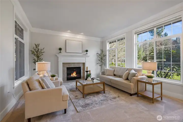 You are greeted by a beautiful living room with new carpet & paint. Enjoy the gas fireplace on cool evenings.