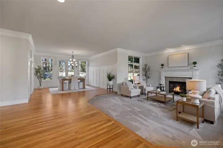 Gleaming hardwood floors have just been refinished, and they are stunning!