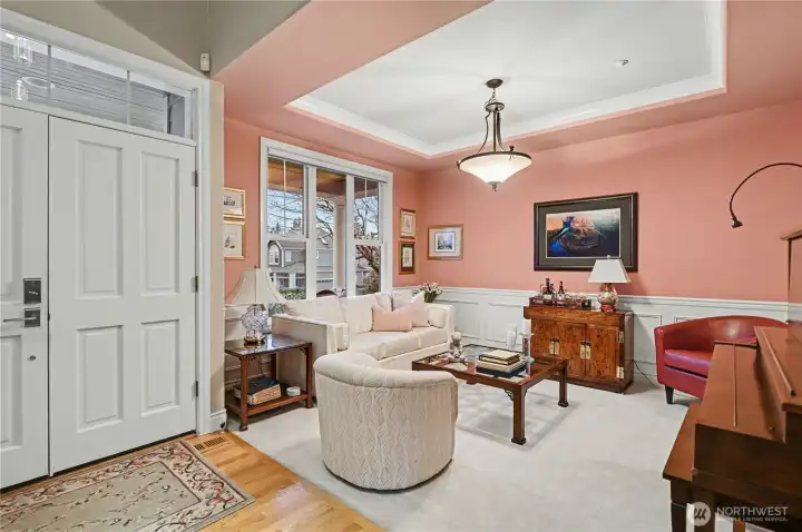 Flexible front music room just to the left of entry can easily function as a formal dining room.