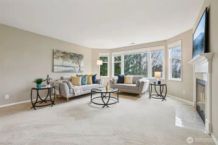 Living Room with wood burning fireplace