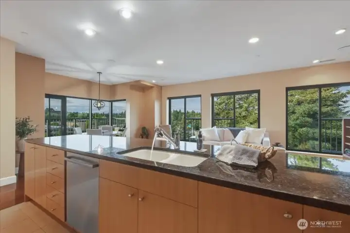 Kitchen, granite counters, open concept, tile floor