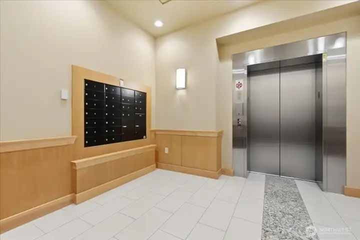 Resident-only elevator lobby, mail boxes, resident-only elevator