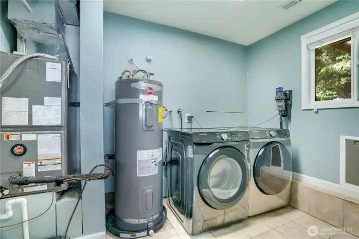 The laundry room is conveniently located off the lower level family room and is awaiting your ideas to maximize the storage possibilities. Note the newer water heater down here, too.