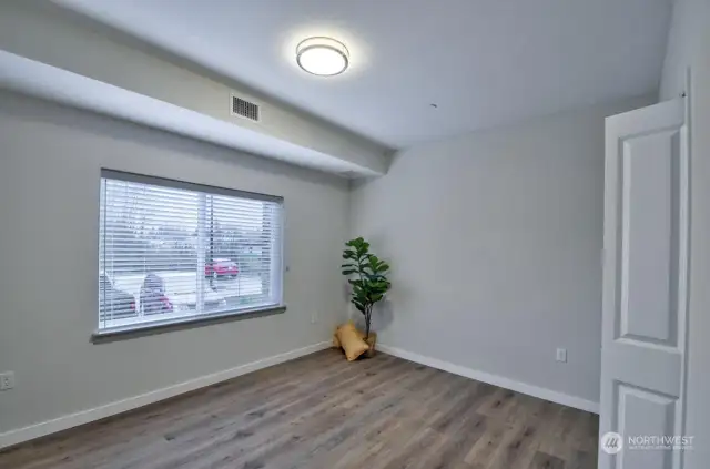 Spare bedroom is big enough to create an office and guest space.