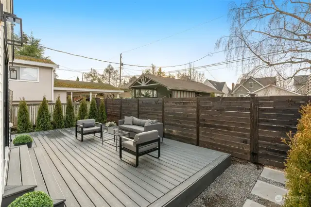 Backyard deck, low maintenance yard