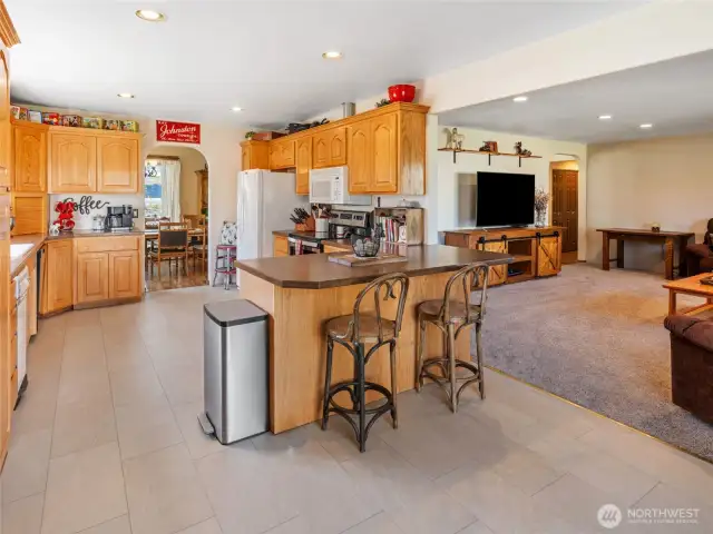 Kitchen open to family room.