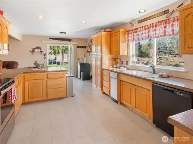 Kitchen with new flooring and new dishwasher.