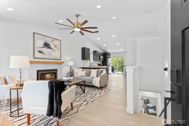 Open and bright front entry and living room