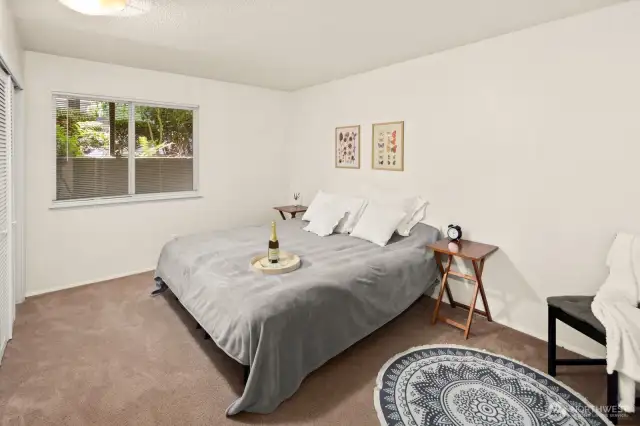 The bedroom is large and quiet.  Radiant heat in the ceiling.