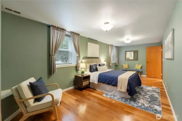 One of two large bedrooms on the lower level.