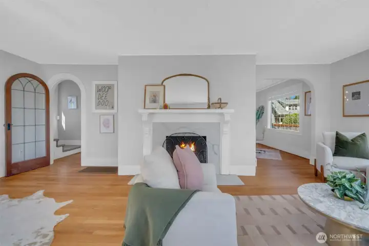 A gas fireplace keep the home cozy in the winter.