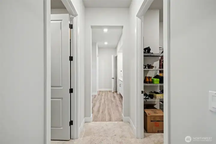 Two walk in closets! One on the right and a slightly smaller one on the left.