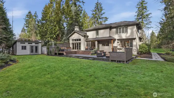 An oversized deck and patio provide endless opportunities to relax, entertain, or simply enjoy the ever-changing natural backdrop. The free-standing structure measures 16'x10', offering an ideal canvas to create a seperate home office or She-shed.