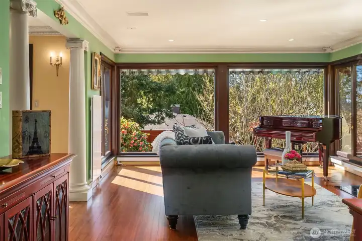Enter into Your Private West Facing Living Room w Floor to Ceiling Windows