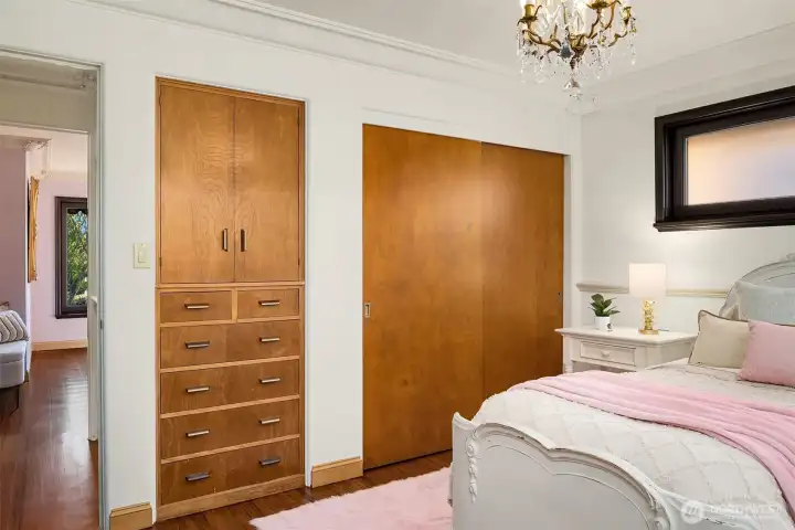 Bedroom #2 on Main Featuring Mid-Century Built-in Cabinets