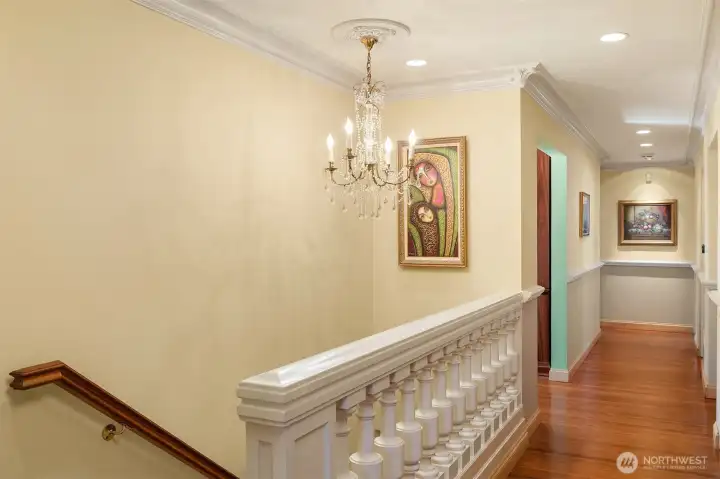 Elegant Craftsmanship - Custom Crown Molding with Rosaces & Custom Banister